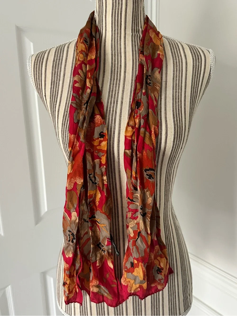 Harvé Benard 100% Silk Floral Scarf Pink Gold Vintage